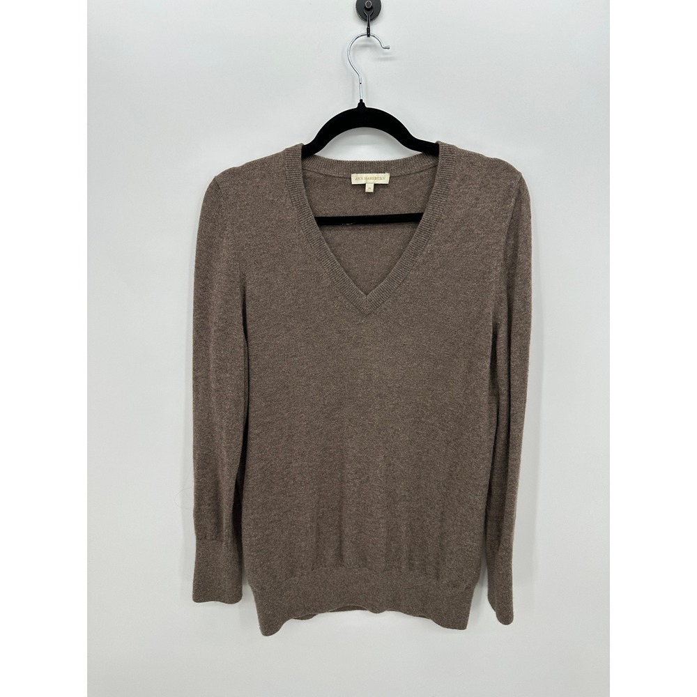Ann Mashburn Womens Brown 100% Cashmere V-Neck Long Sleeve Sweater Size M S64945